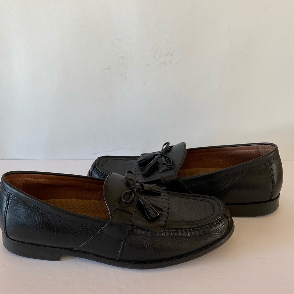 Johnston Murphy Black Leather Tassel Loafers 14M